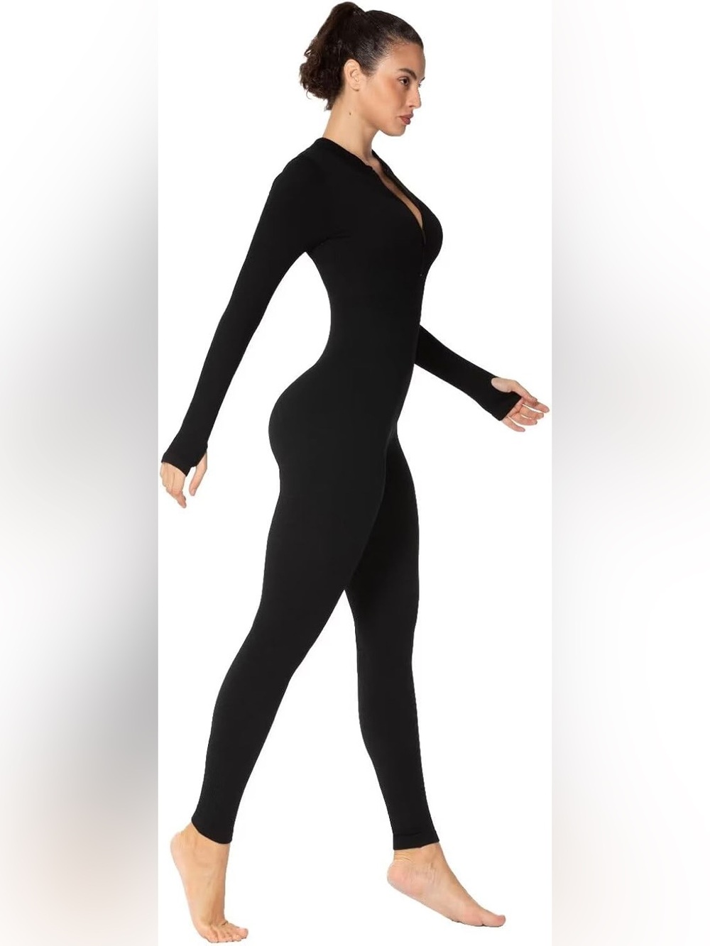 NWOT Jumpsuit Casual Yoga Workout Zip Front Bodycon, Legging Fit & Thumbhole